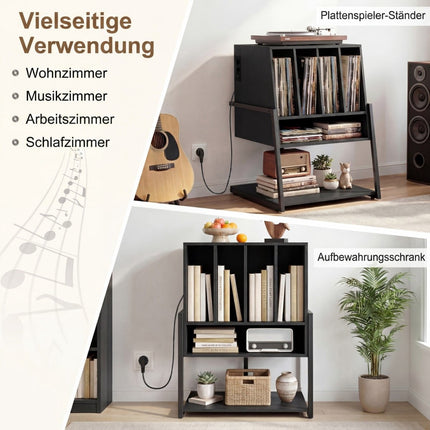 Turntable Stand with Charging Station & Shelves, Black