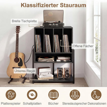 Turntable Stand with Charging Station & Shelves, Black