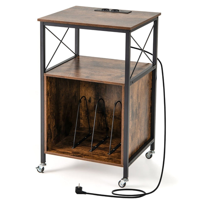 Turntable Stand with Charging Station, Storage Shelves