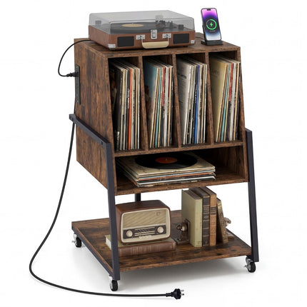 Turntable Stand with Charging Station & Storage Shelves