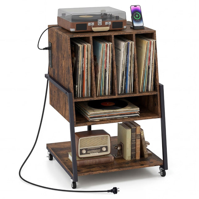 Turntable Stand with Charging Station & Storage Shelves