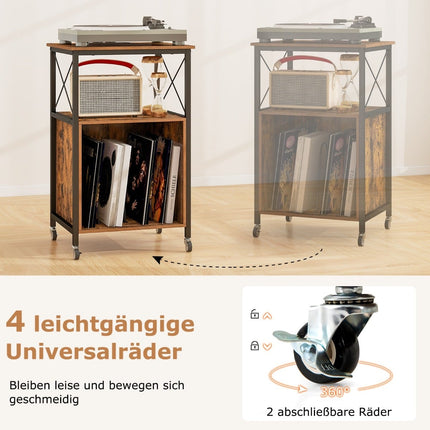 Turntable Stand with Charging Station, Storage Shelves
