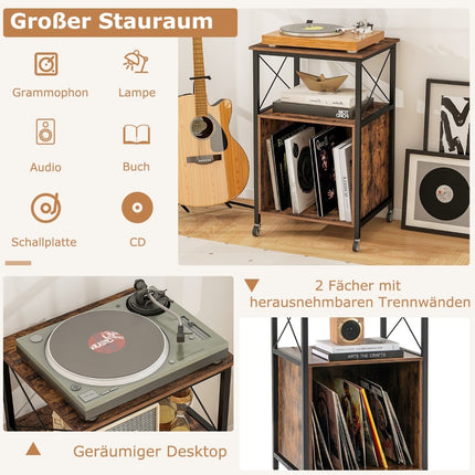 Turntable Stand with Charging Station, Storage Shelves