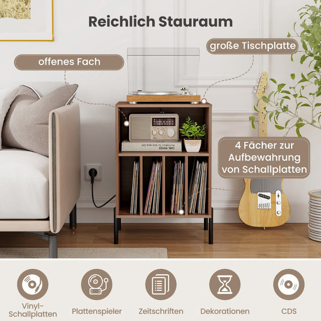 Turntable Stand with Charging Station & Storage Shelves