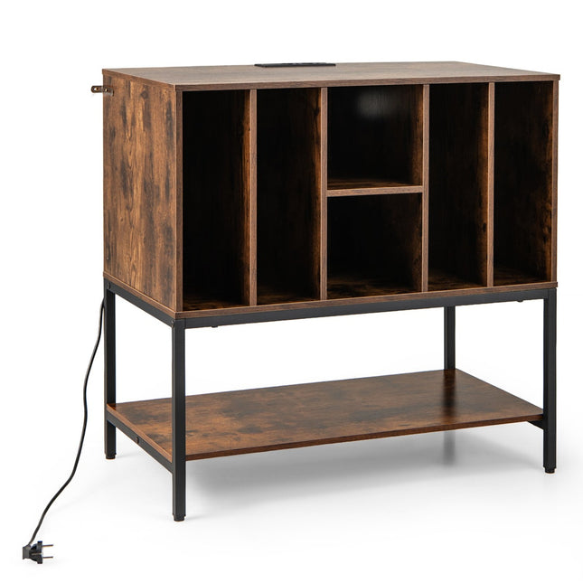 Turntable Stand with Charging Station & Vinyl Storage