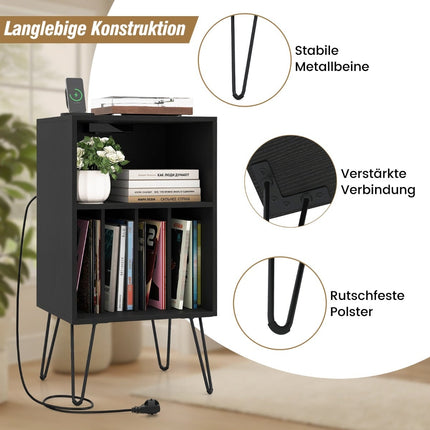 Turntable Stand with Charging Station & Vinyl Storage