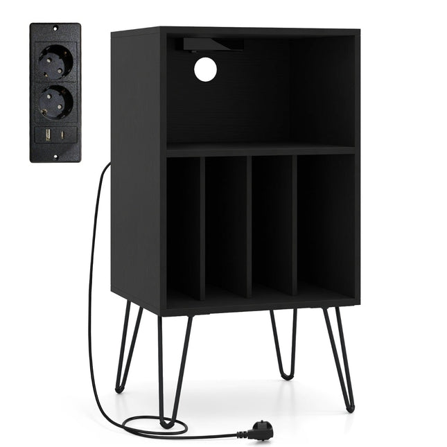 Turntable Stand with Charging Station & Vinyl Storage