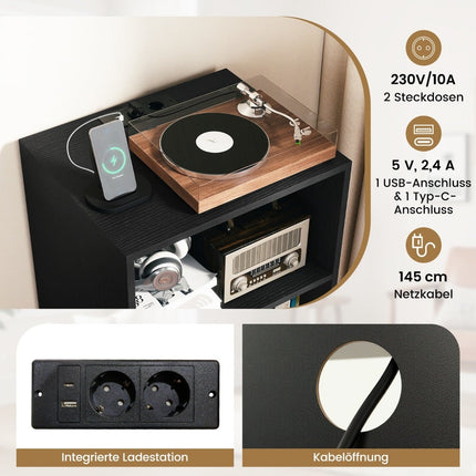 Turntable Stand with Charging Station & Vinyl Storage