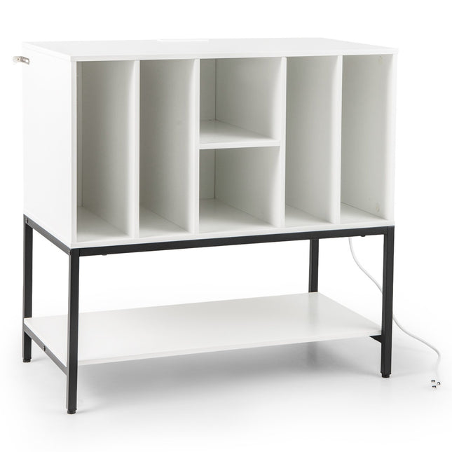 Turntable Stand with Charging Station & Vinyl Storage