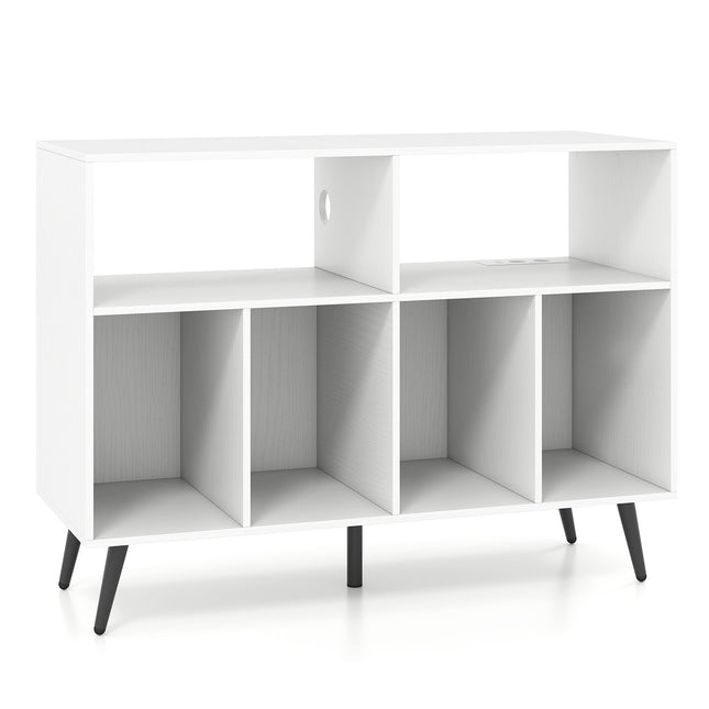 Turntable Stand with Charging Station, Vinyl Storage, White