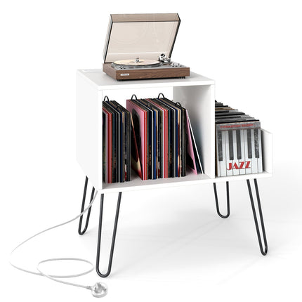 Turntable Stand with Charging Station, White, Adjustable Storage