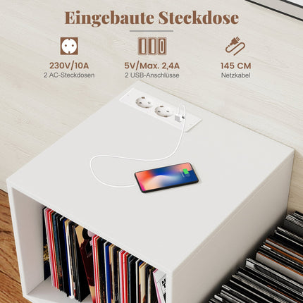 Turntable Stand with Charging Station, White, Adjustable Storage