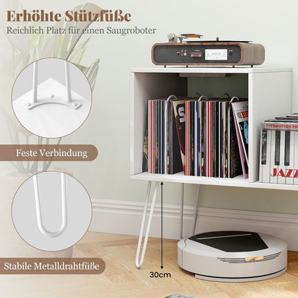 Turntable Stand with Charging Station, White, Adjustable Storage