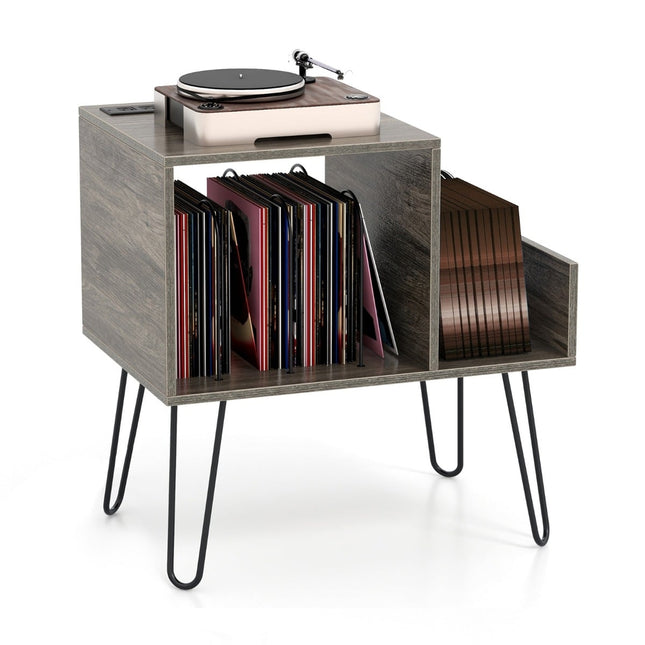 Turntable Stand with Charging Station and Dividers, Gray