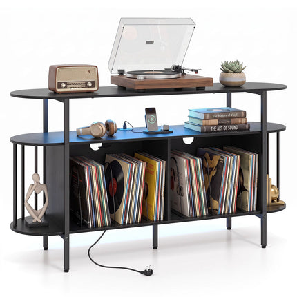 Turntable Stand with LED Lights & Charging Station, Black