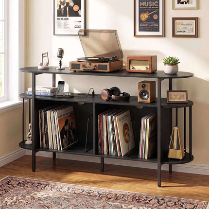 Turntable Stand with LED Lights & Charging Station, Black