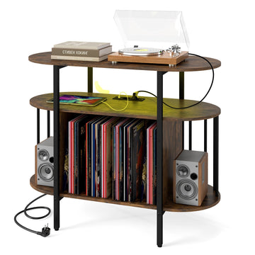 Turntable Stand with RGB LED & Charging Station, Rustic Brown