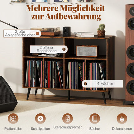 Turntable Stand with Vinyl Storage, Rustic Brown