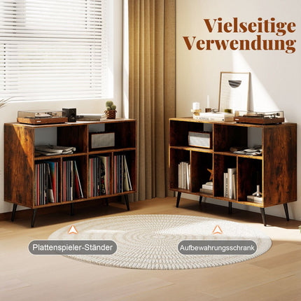 Turntable Stand with Vinyl Storage, Rustic Brown