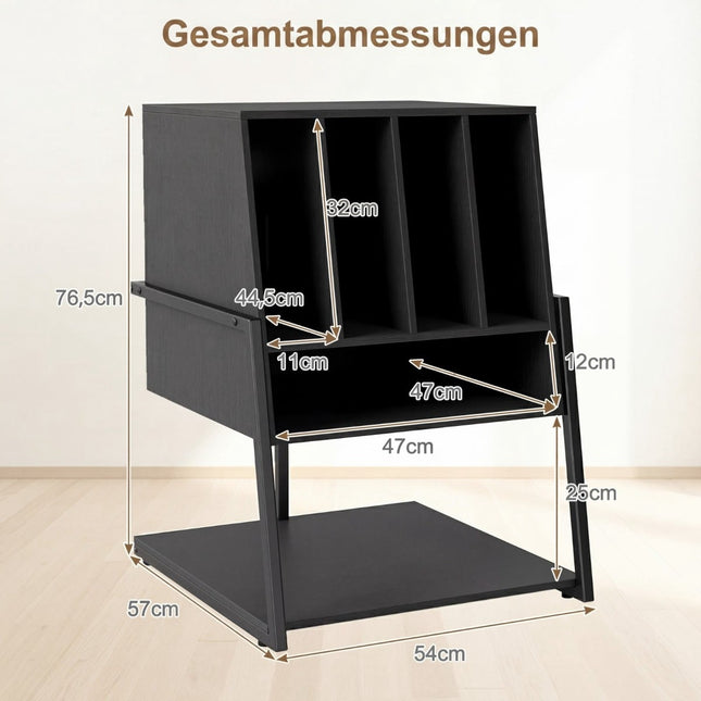 Turntable Stand with Wide Shelf & 4 Dividers, Black