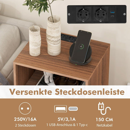 Turntable stand with charging station 3-tier record stand 48 x 40 x 88 cm walnut