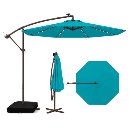 Turquoise 3m Patio Umbrella with Solar LED Lights & Sandbags