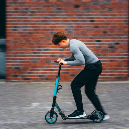 Turquoise Kick Scooter, Adjustable Height, Foldable Design