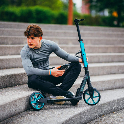 Turquoise Kick Scooter, Adjustable Height, Foldable Design