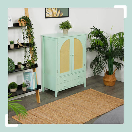 Turquoise Rattan Sideboard – 2 Compartments, 4 Drawers