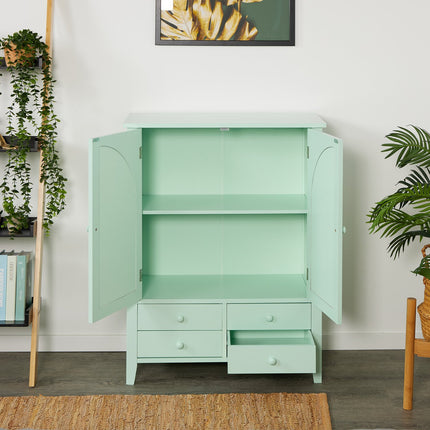Turquoise Rattan Sideboard – 2 Compartments, 4 Drawers