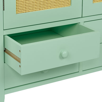 Turquoise Rattan Sideboard – 2 Compartments, 4 Drawers