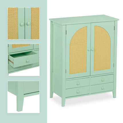 Turquoise Rattan Sideboard – 2 Compartments, 4 Drawers