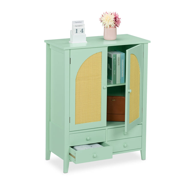 Turquoise Rattan Sideboard – 2 Compartments, 4 Drawers
