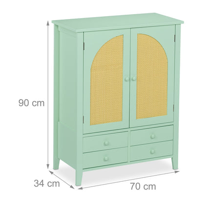 Turquoise Rattan Sideboard – 2 Compartments, 4 Drawers