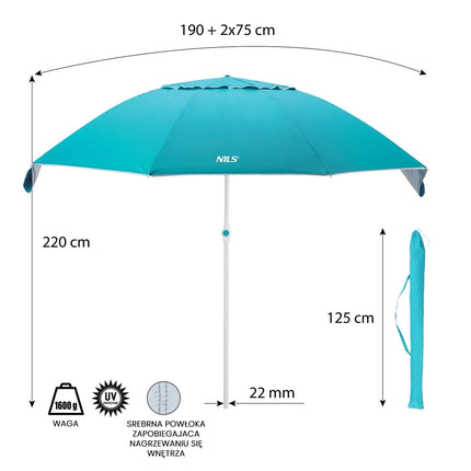 Turquoise XL Beach Umbrella, 220 cm