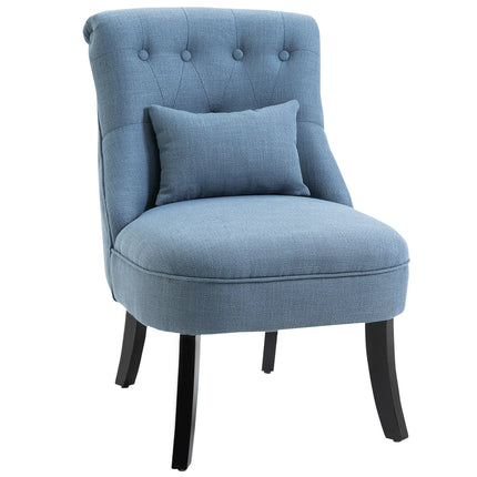 Blue linen TV chair - relaxing with back cushion, raised feet