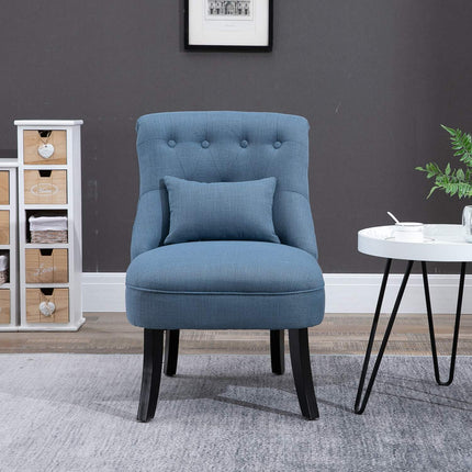 Blue linen TV chair - relaxing with back cushion, raised feet