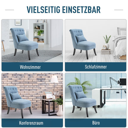Blue linen TV chair - relaxing with back cushion, raised feet