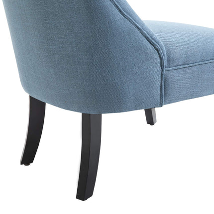 Blue linen TV chair - relaxing with back cushion, raised feet