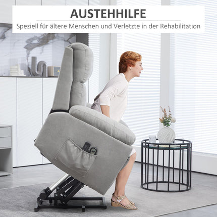 Electric recliner with massage, light gray linen