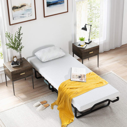 Twin Folding Bed, 4-Inch Foam Mattress, Lockable Wheels