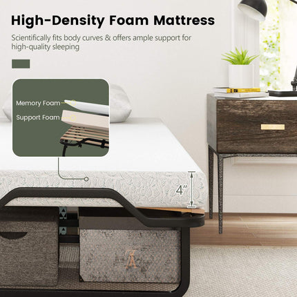 Twin Folding Bed, 4-Inch Foam Mattress, Lockable Wheels