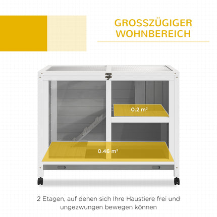 Two-Level Small Animal Hutch, Sealed Fir Wood, Gray, with Wheels
