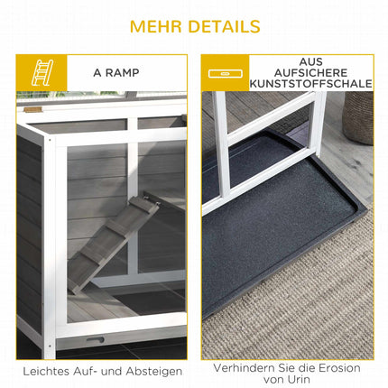 Two-Level Small Animal Hutch, Sealed Fir Wood, Gray, with Wheels
