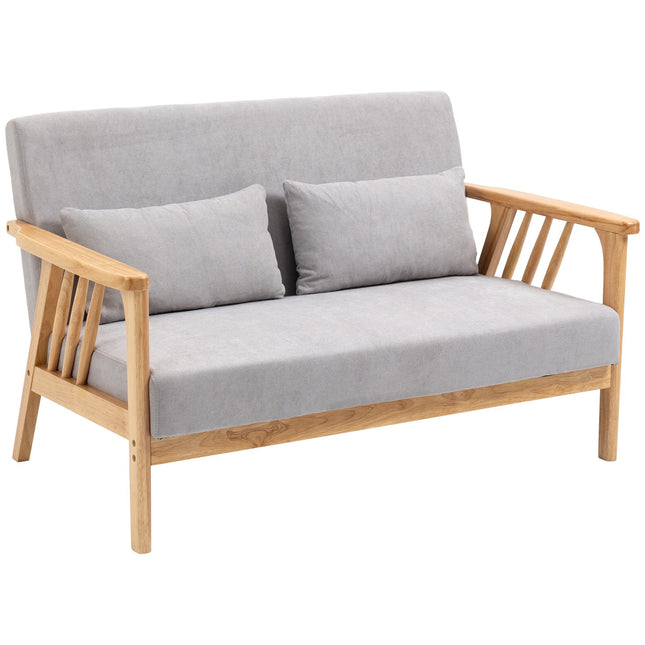 Two-seater loveseat sofa in velvet with cushions, gray