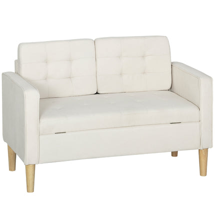Two-Seater Sofa with Storage, Cream Velvet, 117cm