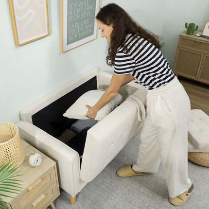 Two-Seater Sofa with Storage, Cream Velvet, 117cm