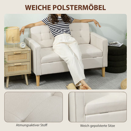 Two-Seater Sofa with Storage, Cream Velvet, 117cm