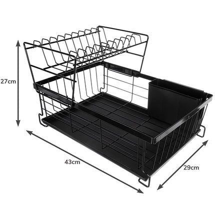 Two-Tier Dish Drying Rack with Cutlery Holder, Black