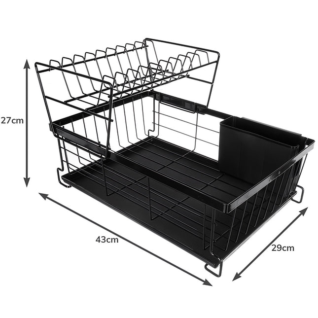 Two-Tier Dish Drying Rack with Cutlery Holder, Black